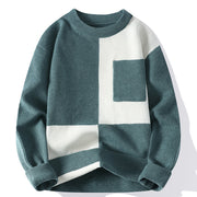 Men’s color block knit sweater in green, perfect for casual style.