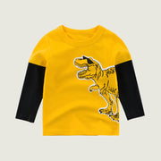 Kids’ long sleeve t-shirt with dinosaur graphic, yellow and black