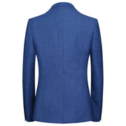 Men’s casual slim fit blue suit with single-breasted blazer, perfect for modern style.