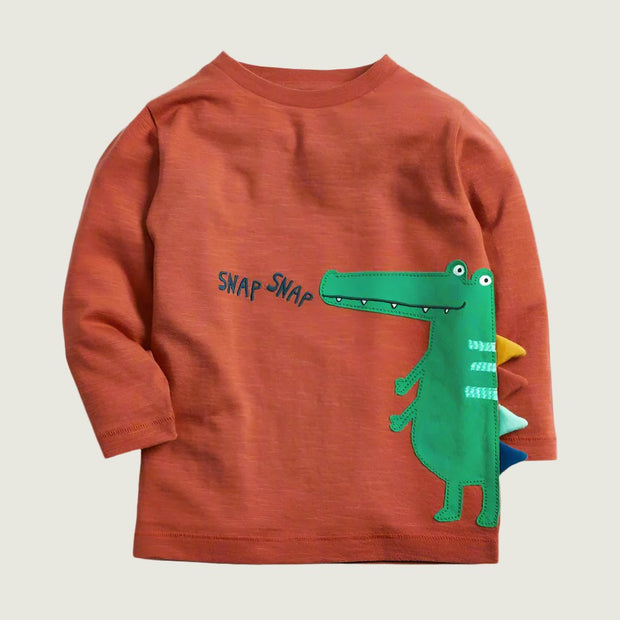 Boys’ knitted cotton t-shirt with crocodile graphic, fun casual wear.