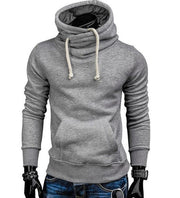 Men’s grey cowl neck drawstring hoodie.