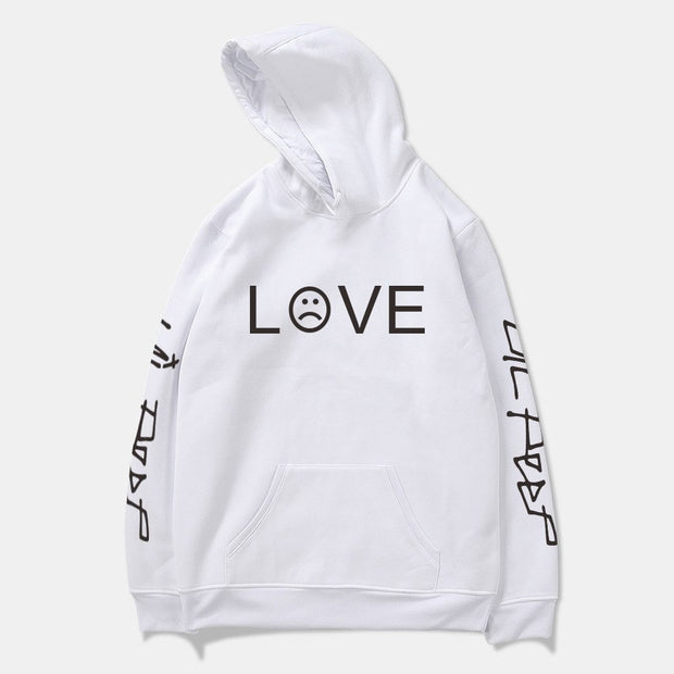 Men’s LOVE graphic hoodie in white with sleeve details, streetwear style