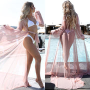 Women’s sheer maxi beach cover-up in pink, elegant and flowy design