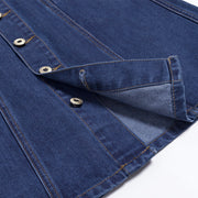 Women’s high-waist buttoned denim A-line skirt in blue, perfect for summer.