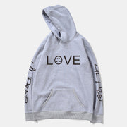 Men’s LOVE graphic hoodie in grey with sleeve details, streetwear style