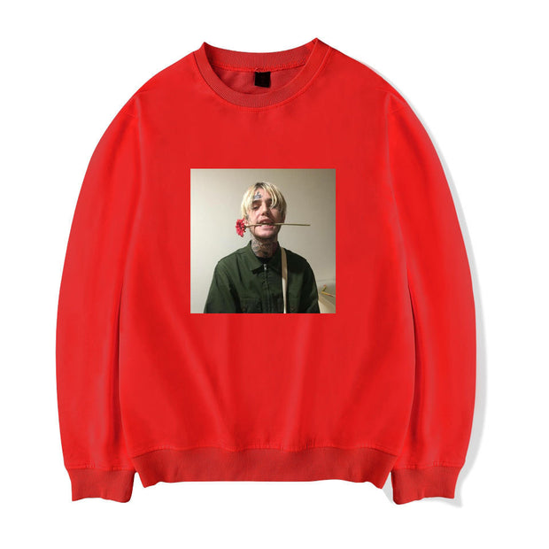 Red custom art fleece crew neck sweatshirt.