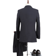 Men’s classic fit wedding tuxedo set in navy blue with matching jacket, trousers, and vest