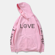 Men’s LOVE graphic hoodie in pink with sleeve details, streetwear style