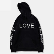 Men’s LOVE graphic hoodie in black with sleeve details, streetwear style