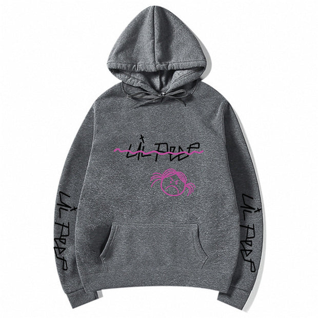 Lil Peep inspired hoodie with graphic design.