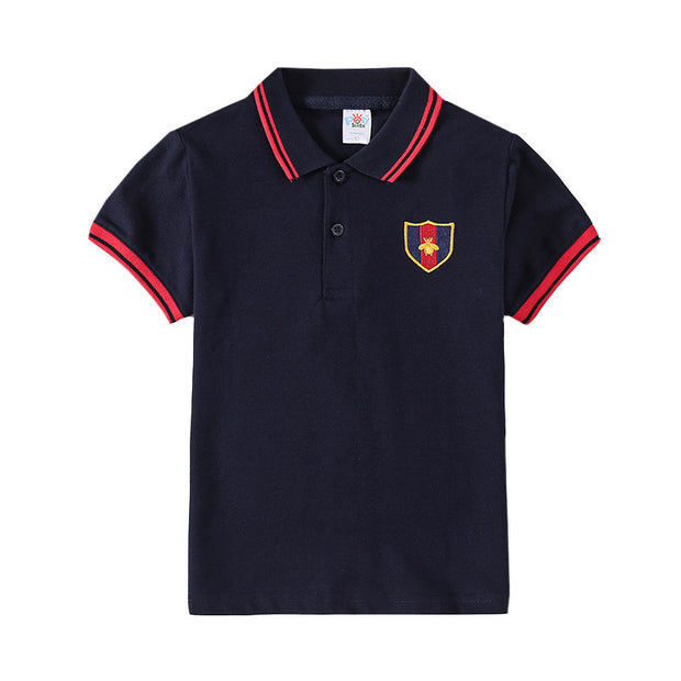 Boys’ Polo T-Shirt with Embroidered Patch – Classic Casual Style