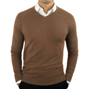 Men’s classic V-neck long-sleeve sweater in khaki, perfect for layering