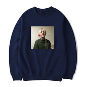 Blue custom art fleece crew neck sweatshirt.