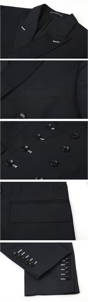 Men’s Double-Breasted Black Business Suit – Classic 2-Piece Formal Set