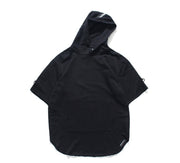 Men’s oversized hooded t-shirt in black, hip hop streetwear style.