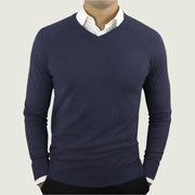 Men’s classic V-neck long-sleeve sweater in blue, perfect for layering